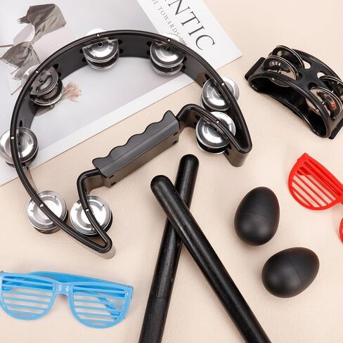 GGSTDDUP 8 Pcs Tambourines for Adults,Foot Tambourine Hand Held Half-Moon Tambourine with Egg Shakers and Wood Rhythm Sticks,Musical Instrument Toys Set for School Party Concerts Supplies in Saudi Arabia