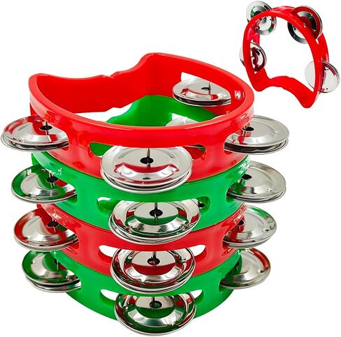 4 pcs Tambourine, SourceTon Tambourine, Mini Hand Bell, Small Tambourine, for Teaching, Performance, Holiday Party, Celebration(Red and Green) in Saudi Arabia