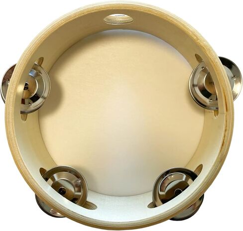 6" Hand Held Tambourine Drum - Metal Jingles Percussion Instrument with Head (White) in Kuwait