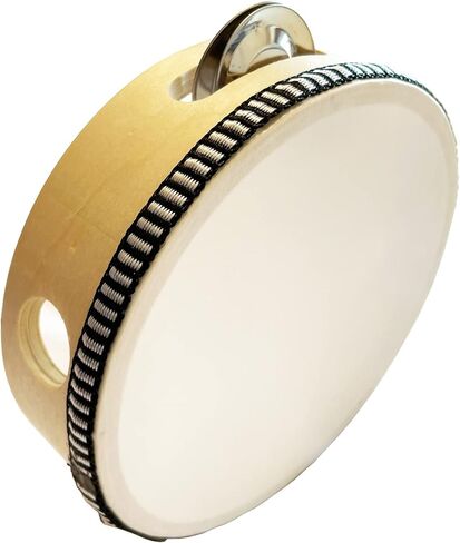 6" Hand Held Tambourine Drum - Metal Jingles Percussion Instrument with Head (White) in Kuwait