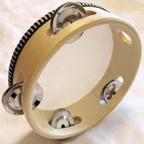 6" Hand Held Tambourine Drum - Metal Jingles Percussion Instrument with Head (White) in Kuwait