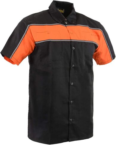 Mens Mdm11673 Men’s Black and Orange Short Sleeve Motorcycle Shirt with Reflective Material in Saudi Arabia