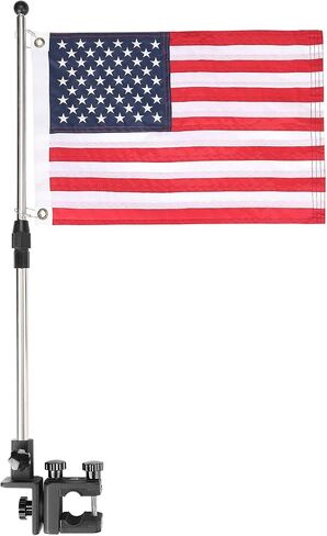 KEMIMOTO Boat American Flag Pole Kit, 360° Adjustable 12''x18'' Pontoon Boat Flag, US Flag Holder for 0.8 ''-1.35'' Round/Square Rails, 2.5ft Golf Cart Flag Pole for Boat & Golf Cart in Saudi Arabia