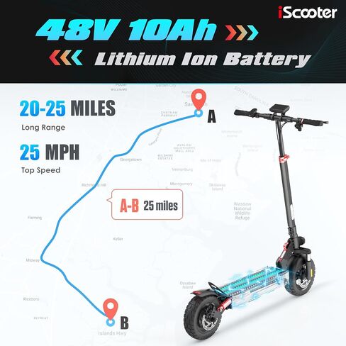 سكوتر كهربائي iScooter، نطاق 25/22/18 ميل، سرعة قصوى 25/18.6/15.6 ميل في الساعة، 800 واط/500 واط/350 واط، سكوتر كهربائي قابل للطي للتنقل مع نظام فرامل مزدوج وتطبيق للبالغين والمراهقين in Saudi Arabia