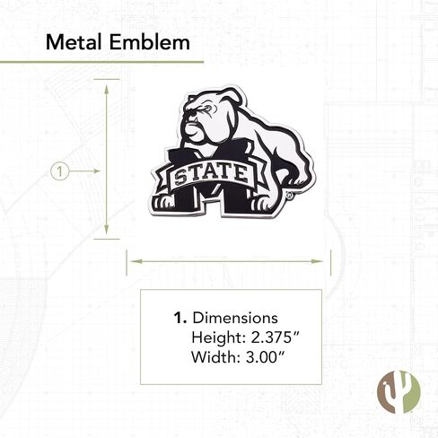 Desert Cactus Mississippi State University Metal 3D Auto Car Emblem Sticker Chrome Bulldogs MSU Emblems Premium Metal Car Truck in Saudi Arabia