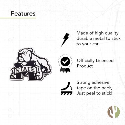 Desert Cactus Mississippi State University Metal 3D Auto Car Emblem Sticker Chrome Bulldogs MSU Emblems Premium Metal Car Truck in Saudi Arabia