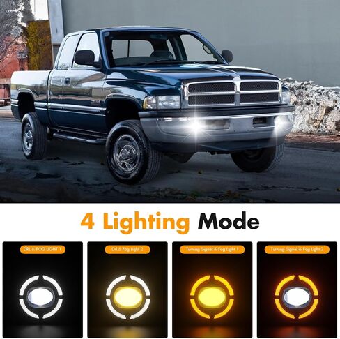 مصابيح ضباب LED مع DRL متوافقة مع دودج رام 1500 2500 3500 1994 1995 1996 1997 1998 1999 2000 2001 2002 استبدال مصابيح الضباب للقيادة، 4 أوضاع إضاءة in Kuwait