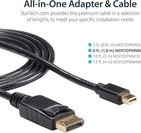 StarTech.com كابل Mini DisplayPort بطول 6 أقدام (2 متر) إلى DisplayPort 1.2 - كابل محول Mini DisplayPort إلى DisplayPort 4K x 2K UHD - كابل Mini DP إلى DP للشاشة - سلك محول mDP إلى DP (MDP2DPMM6) in Kuwait