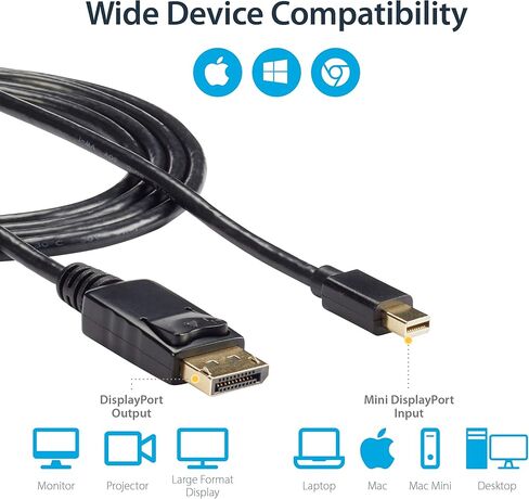 StarTech.com كابل Mini DisplayPort بطول 6 أقدام (2 متر) إلى DisplayPort 1.2 - كابل محول Mini DisplayPort إلى DisplayPort 4K x 2K UHD - كابل Mini DP إلى DP للشاشة - سلك محول mDP إلى DP (MDP2DPMM6) in Kuwait