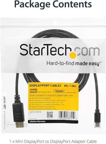 StarTech.com كابل Mini DisplayPort بطول 6 أقدام (2 متر) إلى DisplayPort 1.2 - كابل محول Mini DisplayPort إلى DisplayPort 4K x 2K UHD - كابل Mini DP إلى DP للشاشة - سلك محول mDP إلى DP (MDP2DPMM6) in Kuwait