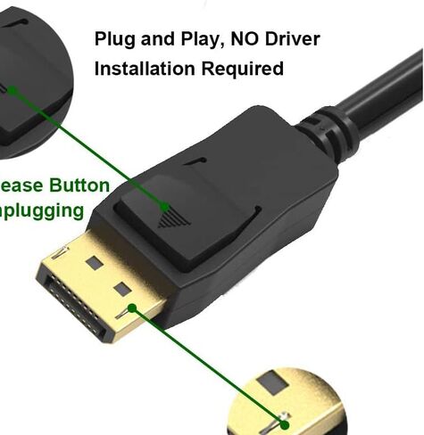 منفذ عرض إلى كابل DVI بطول 6 أقدام و10 حزم، منفذ عرض (DP) إلى سلك محول DVI ذكر إلى ذكر متوافق مع الكمبيوتر والكمبيوتر المحمول والكمبيوتر الشخصي والشاشة وجهاز العرض وتلفزيون HDTV - أسود in Saudi Arabia