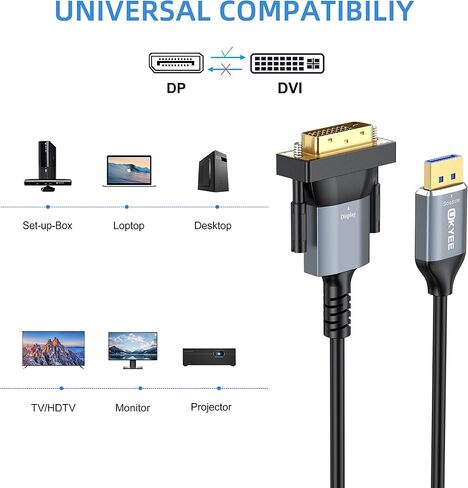 UKYEE DisplayPort إلى DVI كابل 6 أقدام 2 حزمة، منفذ عرض إلى محول DVI ذكر إلى ذكر، كابل DP إلى DVI مطلي بالذهب عالي السرعة متوافق مع الكمبيوتر الشخصي، الكمبيوتر المحمول، HDTV، جهاز العرض، الشاشة، رمادي أكثر in Kuwait