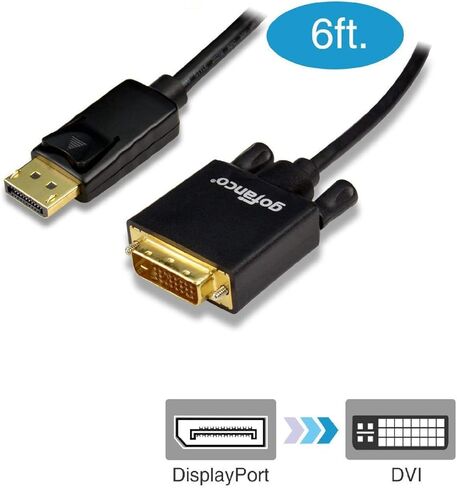 كابل gofanco بطول 6 أقدام من DisplayPort إلى DVI (أسود) - كابل DP إلى DVI لتوصيل أجهزة الكمبيوتر المكتبية/أجهزة الكمبيوتر المحمولة التي تدعم DisplayPort بشاشات DVI (DPDVI6F) in Kuwait