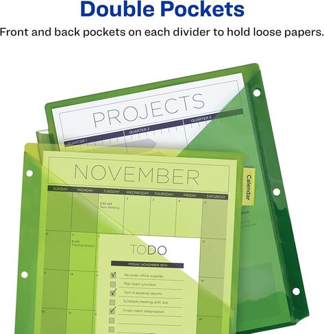 Avery Dividers for 3 Ring Binders, 8-Tab Binder Dividers, Two-Pocket Plastic Binder Dividers, Insertable Big Tabs, Multicolor, 3 Sets (71907) in Saudi Arabia