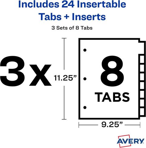 Avery Dividers for 3 Ring Binders, 8-Tab Binder Dividers, Two-Pocket Plastic Binder Dividers, Insertable Big Tabs, Multicolor, 3 Sets (71907) in Saudi Arabia