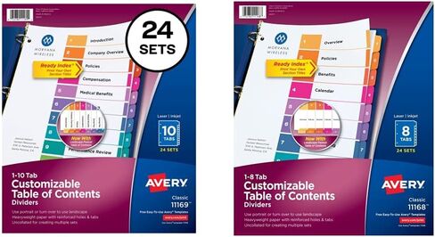 12 فواصل علامات تبويب من Avery لـ 3 مجلدات حلقية، جدول محتويات قابل للتخصيص، علامات تبويب متعددة الألوان، 6 مجموعات (11196) in Kuwait