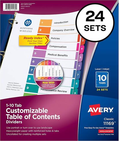 12 فواصل علامات تبويب من Avery لـ 3 مجلدات حلقية، جدول محتويات قابل للتخصيص، علامات تبويب متعددة الألوان، 6 مجموعات (11196) in Kuwait