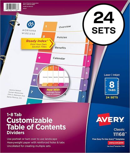 12 فواصل علامات تبويب من Avery لـ 3 مجلدات حلقية، جدول محتويات قابل للتخصيص، علامات تبويب متعددة الألوان، 6 مجموعات (11196) in Kuwait