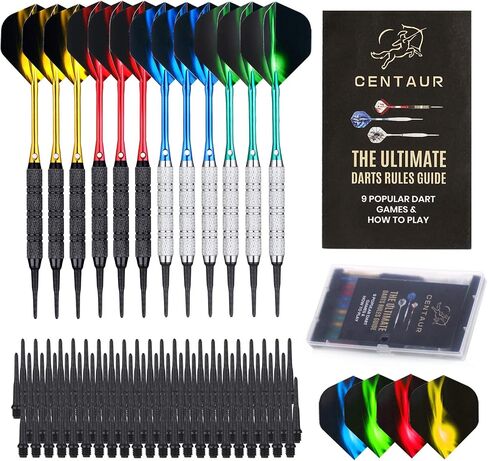 12 Pack Soft Tip Darts, Professional 18 Gram Plastic Tip Dart Sets with 4 Colors Premium Aluminum Shafts 100 Dart Tips 16 Dart Flights and Dart Case for Electronic Dart Board in Saudi Arabia