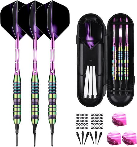sanfeng Darts Plastic Tip Set - 18g 21g Colorful Rainbow Soft Tip Darts 50 Anti-Loose O-Rings 6 Shaft (Aluminum/Nylon 45mm) 6 Durable Flights Extra 50 Soft Tips Electronic Dartboard in Saudi Arabia