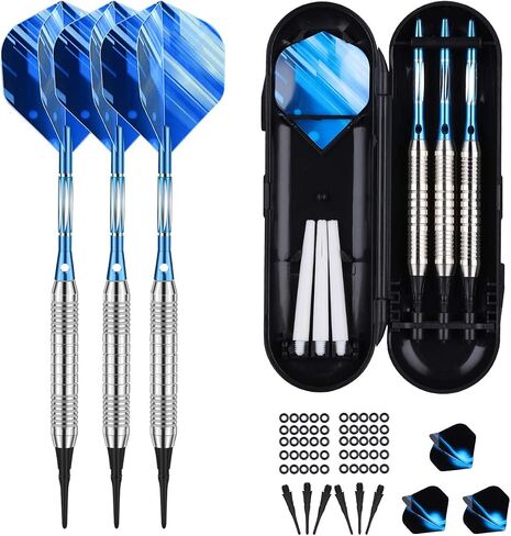 sanfeng Darts Plastic Tip Set - 18g 21g Colorful Rainbow Soft Tip Darts 50 Anti-Loose O-Rings 6 Shaft (Aluminum/Nylon 45mm) 6 Durable Flights Extra 50 Soft Tips Electronic Dartboard in Saudi Arabia