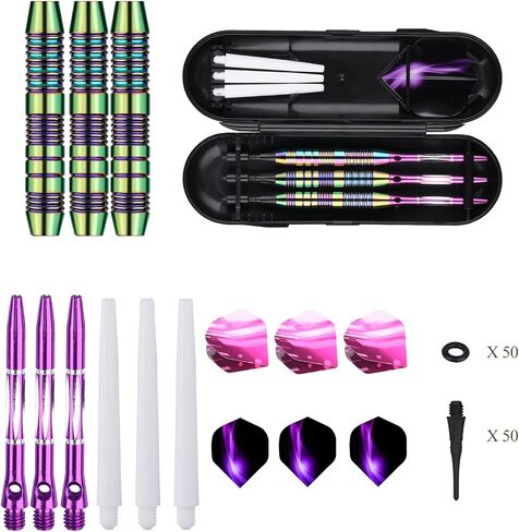 sanfeng Darts Plastic Tip Set - 18g 21g Colorful Rainbow Soft Tip Darts 50 Anti-Loose O-Rings 6 Shaft (Aluminum/Nylon 45mm) 6 Durable Flights Extra 50 Soft Tips Electronic Dartboard in Saudi Arabia