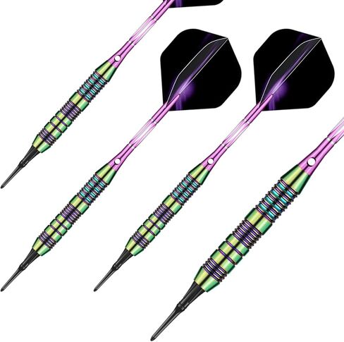 sanfeng Darts Plastic Tip Set - 18g 21g Colorful Rainbow Soft Tip Darts 50 Anti-Loose O-Rings 6 Shaft (Aluminum/Nylon 45mm) 6 Durable Flights Extra 50 Soft Tips Electronic Dartboard in Saudi Arabia