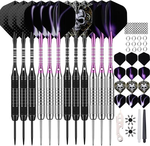 12 Pack Darts Metal Tip Set 22/24 Grams, Steel Tip Darts for Dartboard with Premium Aluminum Shafts, Extra 50 Rubber O-rings 6 Nylon Shafts 24 Flights 12 Spring Rings 16 Flights Protector 1 Tool Kit in Kuwait