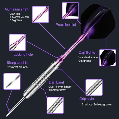 12 Pack Darts Metal Tip Set 22/24 Grams, Steel Tip Darts for Dartboard with Premium Aluminum Shafts, Extra 50 Rubber O-rings 6 Nylon Shafts 24 Flights 12 Spring Rings 16 Flights Protector 1 Tool Kit in Kuwait