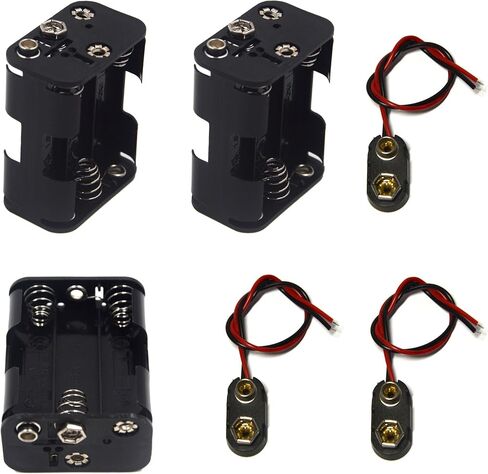 3 Pcs 6 x 1.5V (9V) AA Battery Holder Leads with 3 Pcs 9V I Type Snap Connector Plastic Housing Two Layers Battery Case in Saudi Arabia