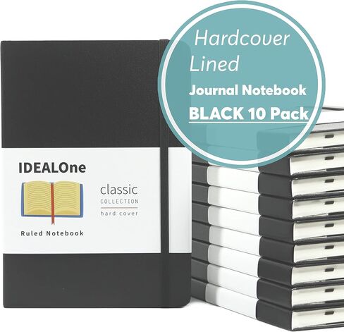 دفتر ملاحظات IDEALOne غلاف كلاسيكي مبطن - العمل، المنزل، المدرسة، 5.7 × 8 بوصة، مسطرة جامعية بعرض 7 مم، 160 صفحة، ورق سميك 100 جرام في المتر المربع، شريط مطاطي، إشارة مرجعية شريطية، أسود in Kuwait