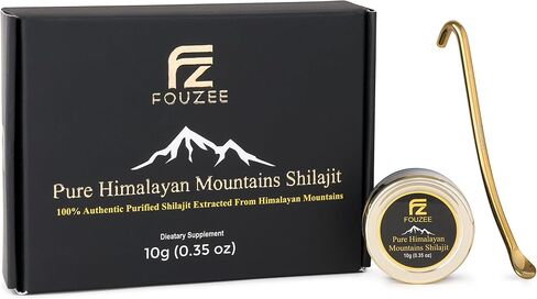 FOUZEE Pure Himalayan Mountains Shilajit - Authentic Hard Consistency, Natural Source of Fulvic Acid, Over 85 Trace Minerals, Includes Stainless Steel Spoon (10 Grams) in Saudi Arabia