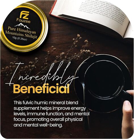 FOUZEE Pure Himalayan Mountains Shilajit - Authentic Hard Consistency, Natural Source of Fulvic Acid, Over 85 Trace Minerals, Includes Stainless Steel Spoon (10 Grams) in Saudi Arabia