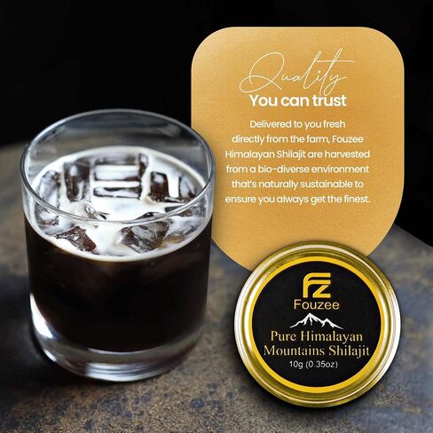 FOUZEE Pure Himalayan Mountains Shilajit - Authentic Hard Consistency, Natural Source of Fulvic Acid, Over 85 Trace Minerals, Includes Stainless Steel Spoon (10 Grams) in Saudi Arabia