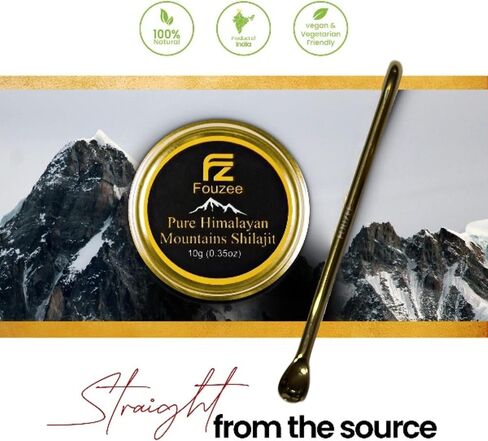 FOUZEE Pure Himalayan Mountains Shilajit - Authentic Hard Consistency, Natural Source of Fulvic Acid, Over 85 Trace Minerals, Includes Stainless Steel Spoon (10 Grams) in Saudi Arabia