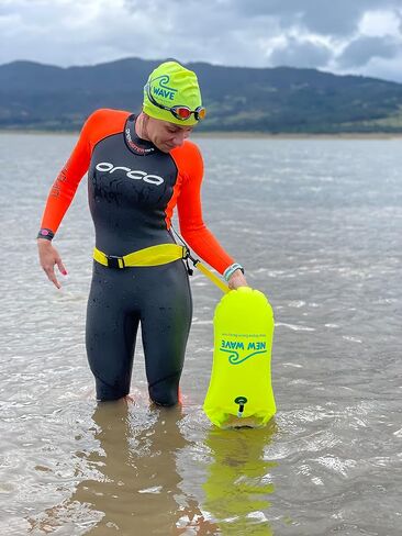 New Wave Swim Buoy for Open Water Swimmers and Triathletes - Light and Visible Float for Safe Training and Racing - High Visiblity Fluo Green in Saudi Arabia
