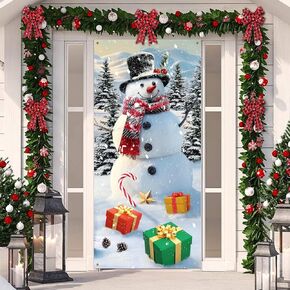 Christmas Door Cover Snowman Decoration Merry Christmas Background Post Large Winter Snowman Background for Indoor Outside Front Door Xmas Party Decor Supplies Photography Background
