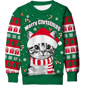 Cutemile Girls Boys Ugly Christmas Sweater Kids Novelty Xmas Fleece Sweatshirt 3D Print Pullover Shirt 4-16 Years