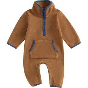 BemeyourBBs Newborn Baby Boy Girl Winter Clothes Warm Zipper Fleece Romper with Pockets Long Sleeve Jumpsuit One Piece Outfit