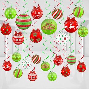 48Pcs Christmas Hanging Decorations, Christmas Ball Hanging Swirls Christmas Ceiling Hanging Decorations Christmas Ball Hanging Swirls for Xmas Holiday Supplies Decorations Office Home Decorations