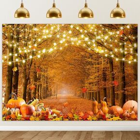 Avezano Fall Backdrop for Photography Autumn Maple Forest Leaves Thanksgiving Photo Background Give Thanks Party Decorations Farm Harvest Event Banner(7x5ft)