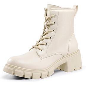 IDIFU IN2 أحذية القتال النسائية أحذية الكاحل كعب منخفض أزياء مكتنزة قصيرة منصة اللباس أحذية للنساء جولة اصبع القدم الدانتيل يصل الأحذية السيدات مريحة العمل العروة الوحيد الأحذية - تخفيف جميع الأربطة أولا in Kuwait