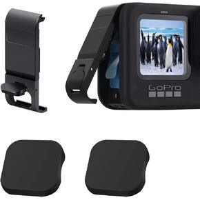 Hero 9 Aluminum Alloy Removable Battery Case Cover Fit for GoPro Hero 9 Black,2 * Gopro 9 Lens Caps, Removable Battery Cover to Protect Type-C Charging Port Adapter Vlog Accessories