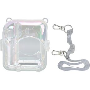 Clear Case for Instax Mini 12 Instant, Film Camera with Photo Pocket Holds 10 Films on Back and Adjustable Strap for Outdoor