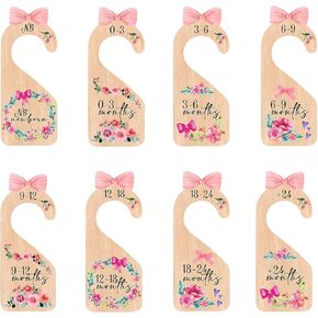 Rose Baby Hangers with Size Dividers, Wooden Baby Clothes Organizer for Nursery Decor, Rose Newborn Baby Items from 0-24+ Months