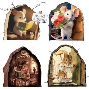 4Pack Mouse Hole Decals Mouse Wall Decor Sticker Decal for Living Room Nursery Bedroom Kids Room Wall Decoration