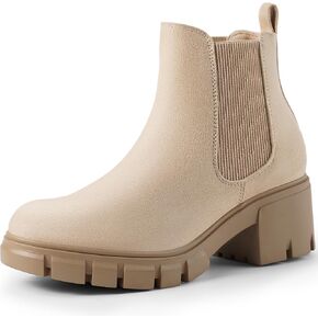 Harvest Land Women's Chelsea Ankle Boots Platform Chunky Heel Lug Sole Elastic Slip on Booties