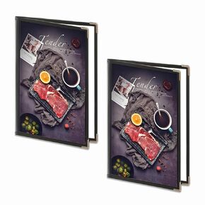 4PCS Menu Covers 8.5 X 11 Inch,Menu Holder 2 Page 4 View Transparent Restaurant Menu Cover Book Fits 8.5x11" Standard Size, Black