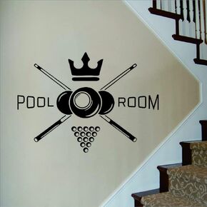 Sports Pool Room Logo Wall Decor Sticker Play Billiards Living Room Wall Decal Art Vinyl Removable Wall Mural for Kids Teenages Bedroom Walllpaper AFN90 (Black)