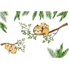 SUPERDANT Sloth Wall Sticker Cute Sloth Jungle Branches Wall Decal Animal Removable DIY Vinyl Mural Art Wallpaper Decor for Kids Bedroom Nursery Classroom
